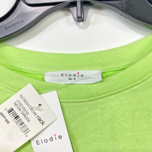 NWT Elodie Crew Neck Pullover Sweatshirt Crop Elastic Waist Neon Green Size S - Picture 2 of 8